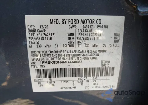 2021 Ford Explorer Xlt из США, поврежденный, VIN 1FMSK8DH4MGA68683